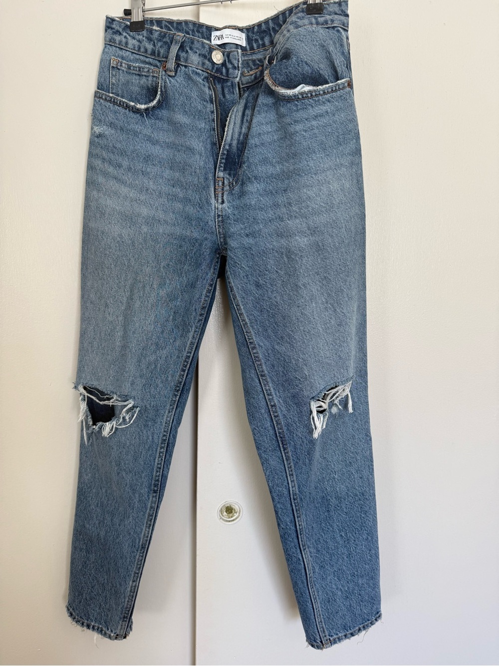 Zara Light Blue Distressed Boyfriend Jeans